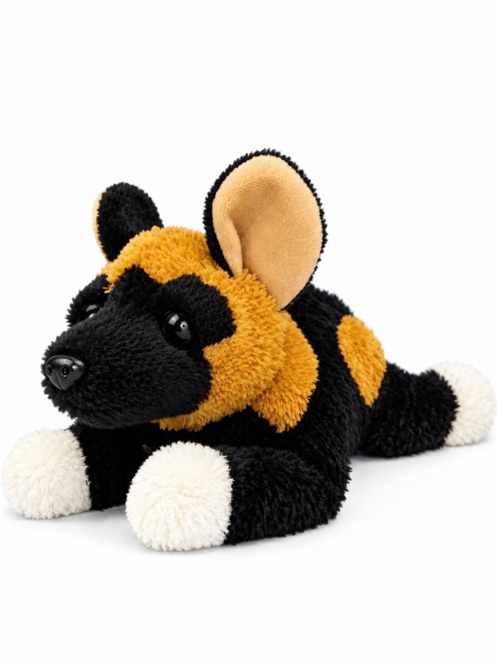 Aurora Wild Dog Plush Vintage Stuffed Animal Floppy Puppy Black White Brown Toy